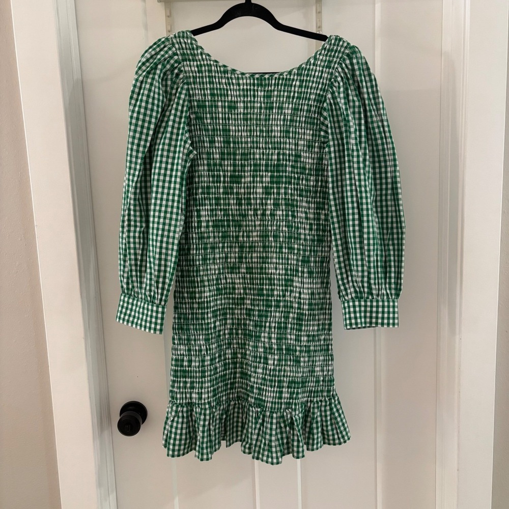 Rue Stiic Billie Mini Dress Green Gingham Cotton M Smocked Cottagecore Boho